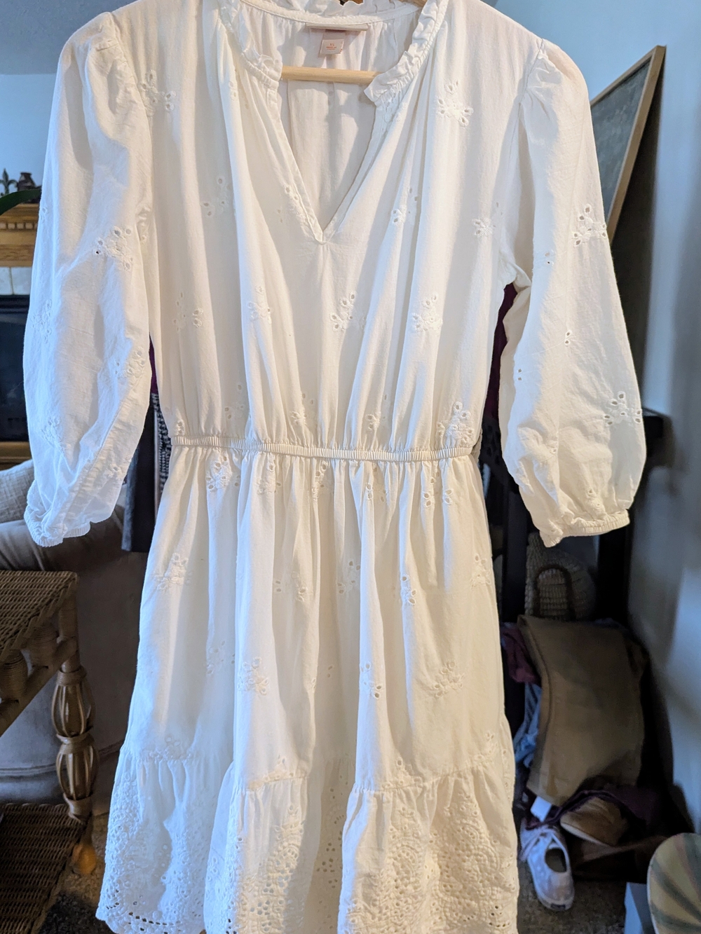 White Eyelet V-Neck Cotton Dress